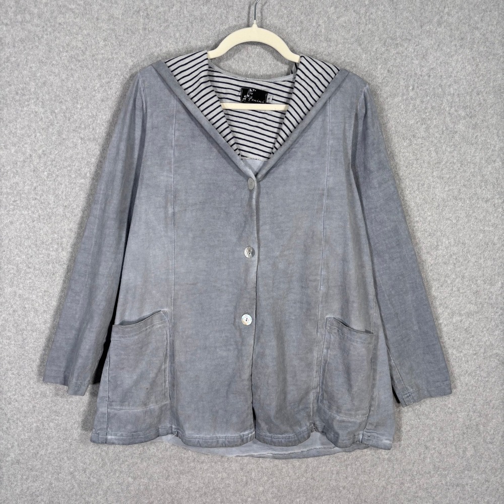Fenini Tunic Hooded Cardigan Sweatshirt Small Gray Artsy Lagenlook Mother Pearl